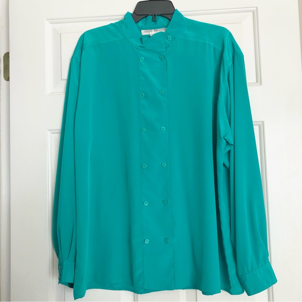 Lloyd Williams Green Long Sleeve Blouse Women Button Down Dbl Breasted Sz 14 NWT